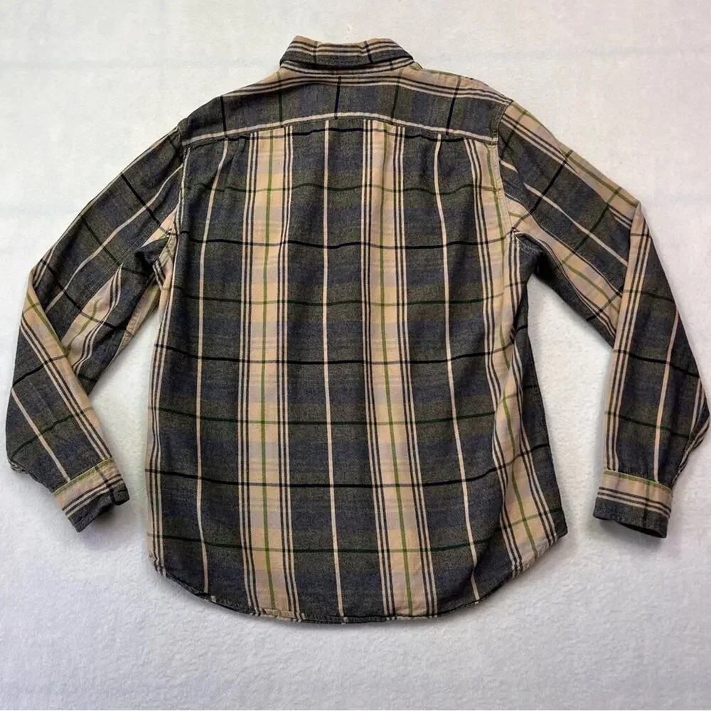 J. Crew Shirt Mens Long Sleeve Button Down Medium Beige Black Flannel Plaid